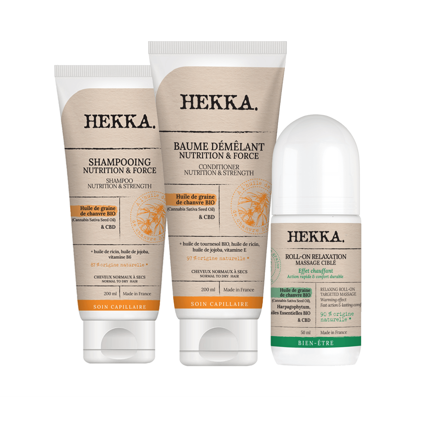 Shampoing et après-shampoing Hekka + rouleau de massage GRATUIT | Coffret Arôme et Relaxation